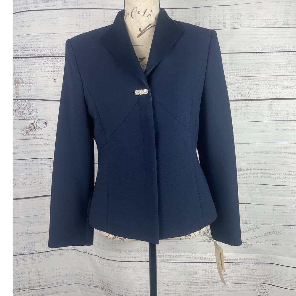 Amanda Smith Blazer Jacket Womens 4P Navy Blue Long Sleeves NEW
